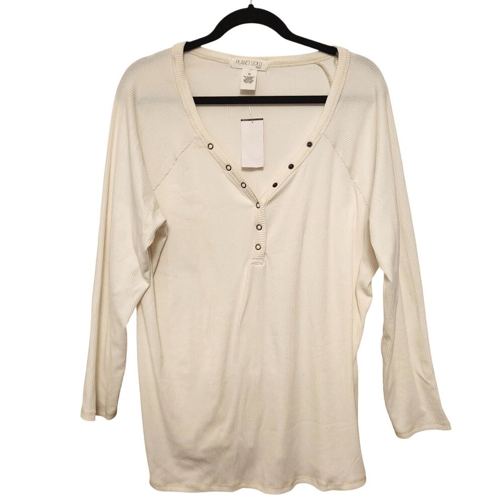 Planet Gold Plus White Egret Ribbed Stretchy Knit Long Sleeve Top Size 3X